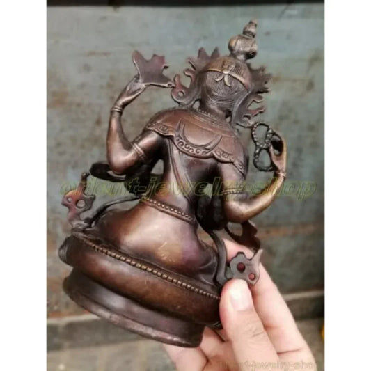 Old Tibet bronze buddha statues Pray Safeness Divinity 4 arms goddess Kwan-yin