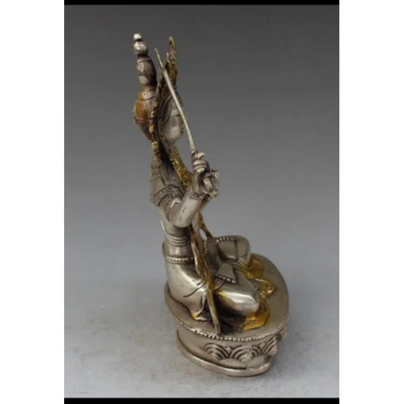 Old Tibetan Silver Crafts Tara Buddha Manshu Bodhisattva Statue