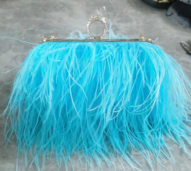Ostrich Feather Luxury Party Evening Clutch Bag Women Wedding Purses and Handbags Small Shoulder Chain Bag Designer Bag