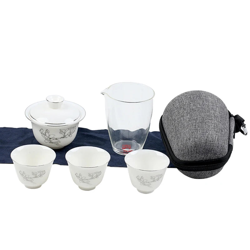 Outdoor Chinese Kung Fu Travel Tea Set Ceramic Portable Teacup Porcelain Service Gaiwan Tea Cups Mug of Tea Ceremony Teapot