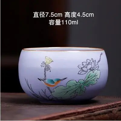 Pastel Ru Kiln Tea Cup, Ceramic Single Cup, Can Be Raised Open Pieces, Large Ru Porcelain Tea Cup, Home Tea Bowl, 2Pcs