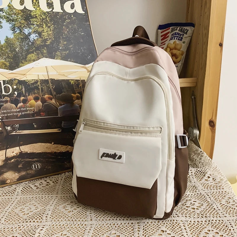 Patchwork Color Waterproof Nylon Backpack Large Capacity Travel Bag Schoolbag For Teenage Girls Boys College Student Rucksack