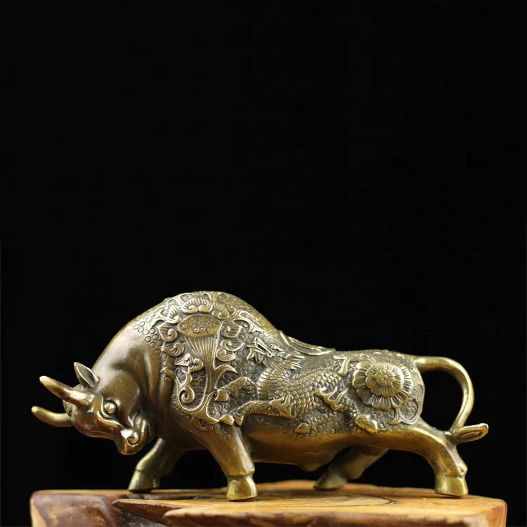 Patron saint Figurine 8inch Big Wall Street Bronze Fierce Bull OX Antique Statue