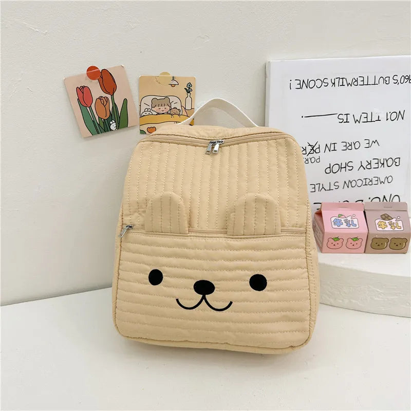 Personalized Embroidery Cute Bear Pattern Children's Backpack Custom Name Solid Color Casual Daily Kids Backpack Cartoon Bag