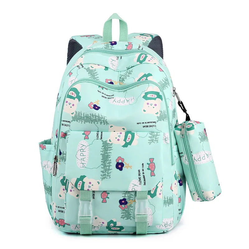 Personalized Name Large Capacity Backpack With Pen Bag, Cartoon Bear Lightweight Waterproof Backpack School Bag Children's Gift