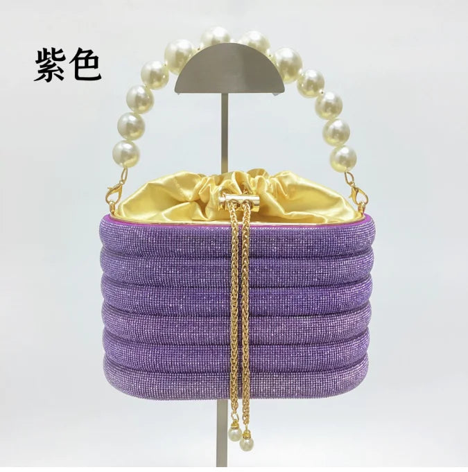 Pink/Blue/Purple Stones Tote Bag summer Rhinestone Small Handbags Dinner Handbag For Women Shoulder Bag Bridal Purse