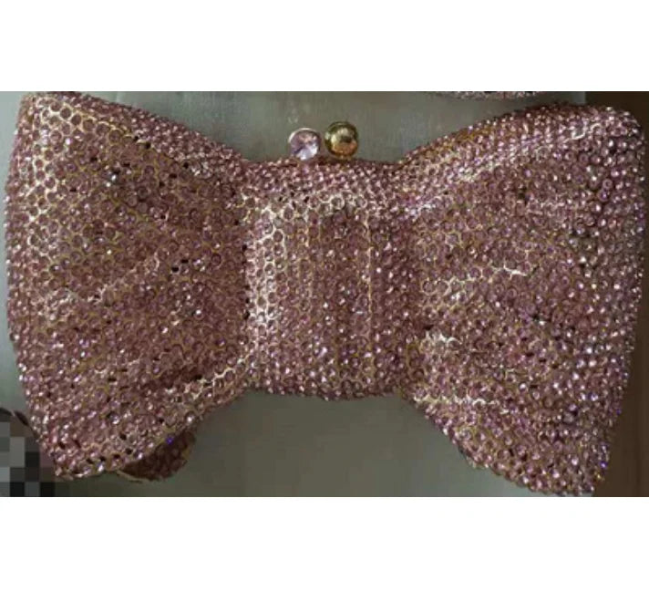 Pink Red Gold Silver Blue Bow Shape Women Crystal Handbag And Purse Party Bridal Metal Evening Wallet Ladies Diamond Clutch Bag