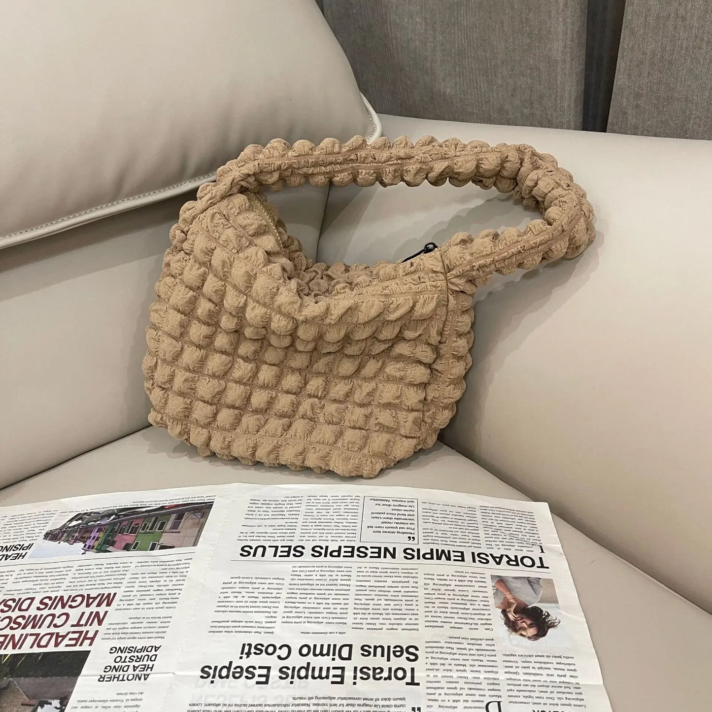 Pleated Cloud Underarm Women's Bag 2024 Summer Korean Style Girls Solid Color Shoulder Bag Commuter Bags Shopping Bags