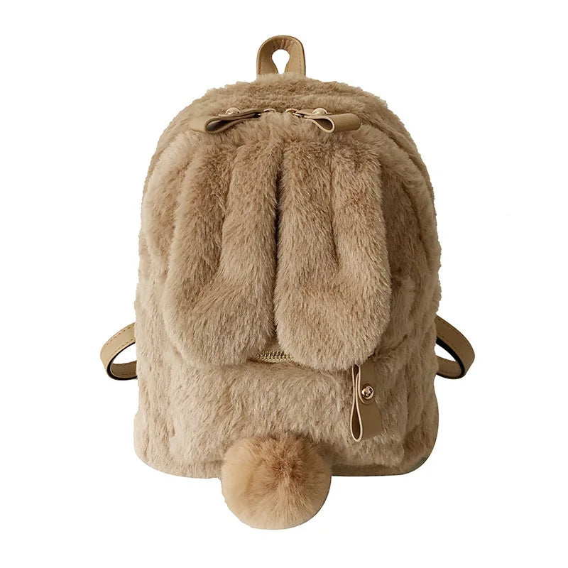 Plush Bunny Ears Backpack Kids Backpack Student School Bag Cartoon Plush Bunny Girl Outdoor Versatile Travel Rucksack
