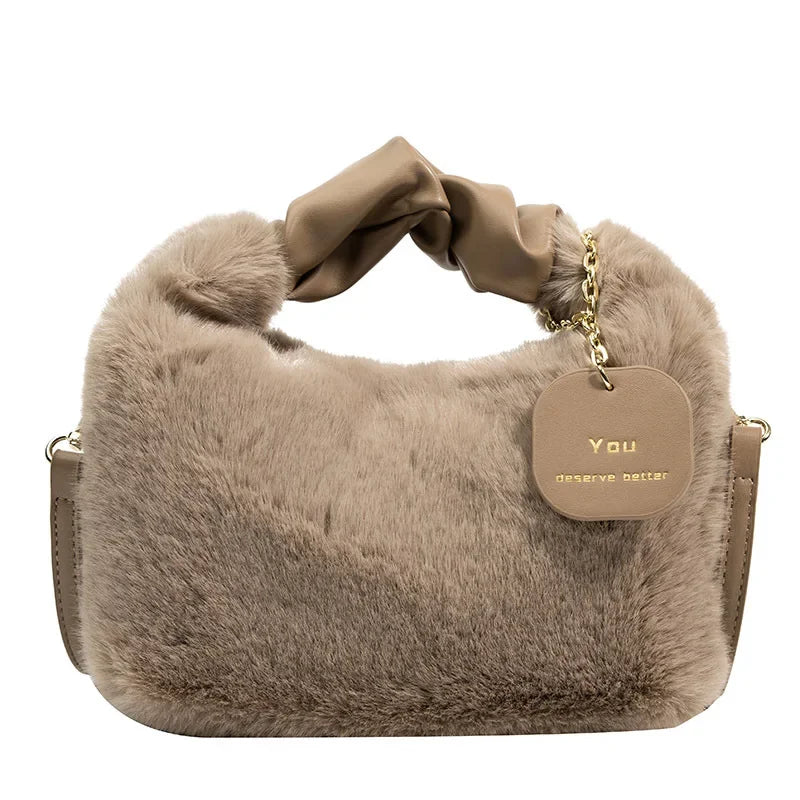 Plush Pleated Handbag 2024 New Korean Style Girl's Crossbody Bag Luxury Bags Ladies Hand Bags Luxury Designer Handbag