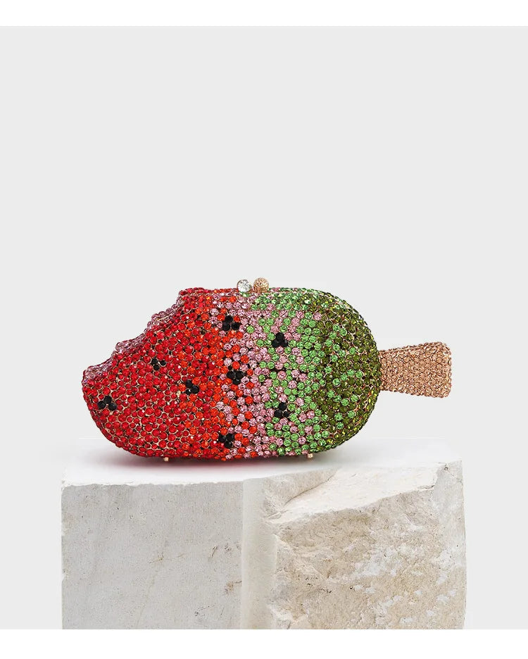 Popsicle Shape Women Colorful Crystal Clutch Purses And Handbags Ladies Wedding Prom Evening Bags Bridal Party Mini Metal Bag
