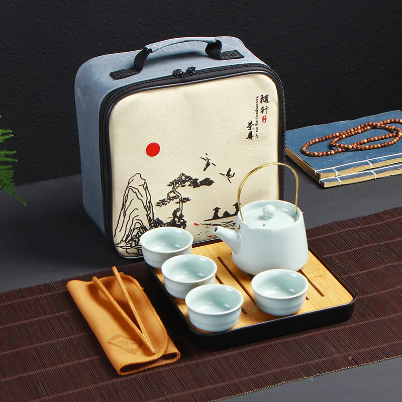 Portable Ceramic Teaware Set Chinese Kung Fu Teaset Teapot Traveller Teaware with Bag Teaset Gaiwan Tea Cups of Tea Ceremony