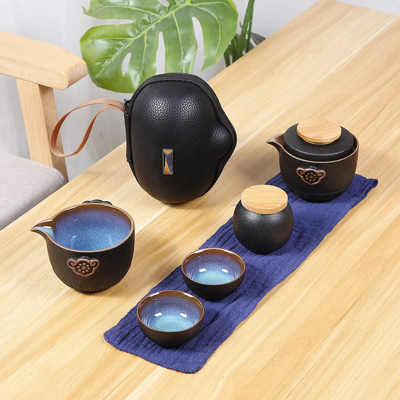 Portable Tea set include 1 Teapot 5 Teacups ,Beautiful and easy teapot kettle,Chinese Travel Ceramic Portable Teaset gaiwan