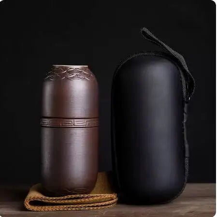 Portable Teapot Set with Portable Bag, Black Pottery Fast Cup, 1 Pot 4 Cups, Travel Tea Set with Outdoor Portable Bag
