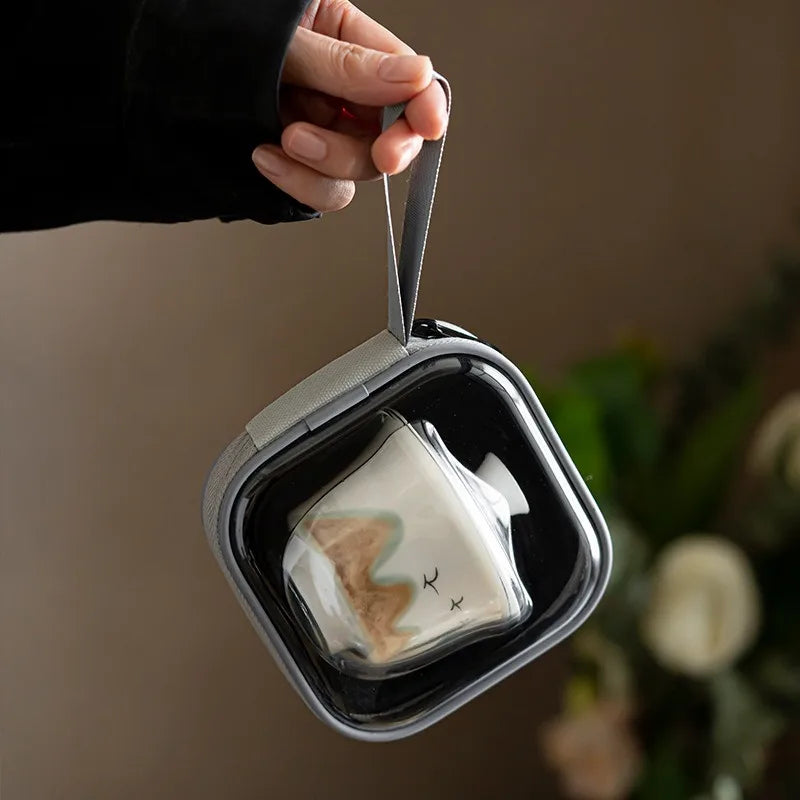 Portable Teapot with Case Large Ceramic tea Cups and Infuser Traditional Chinese Gongfu tea set for Office Travel Hotel Outdoor