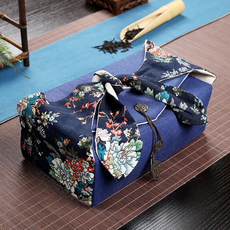 Portable Travel Tea Set Storage Bag, Two Pots, Six Cups Tea Set, Cotton and Linen Storage Bag, Travel Outdoor Handbag