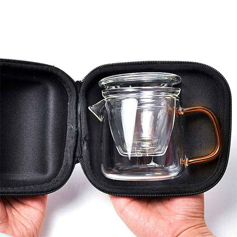 Portable Travel Teapot Set Heat-resistant Glass Teaware Thickened Teacup Water Separation Filter Infuser Safety Package