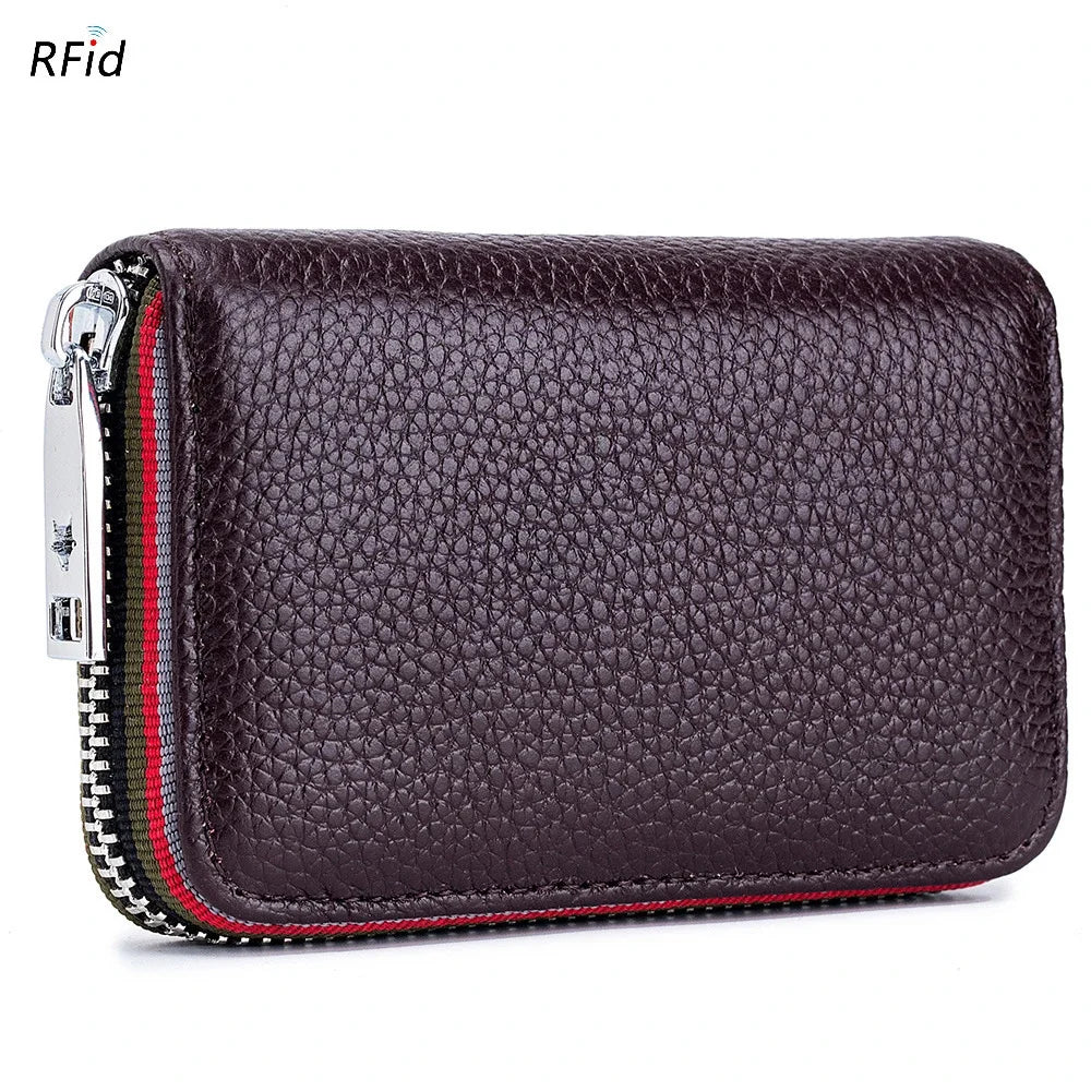 Practical Bag RFID Cowhide Card Holder Zipper Coin Purse