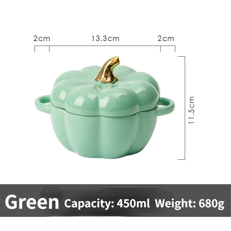 Pumpkin Shape Bowl with Lid Ceramic Soup Salad Cereal Bowl Bakeware Oven Baking Pan Kitchen Novelty Party Festival Decoration