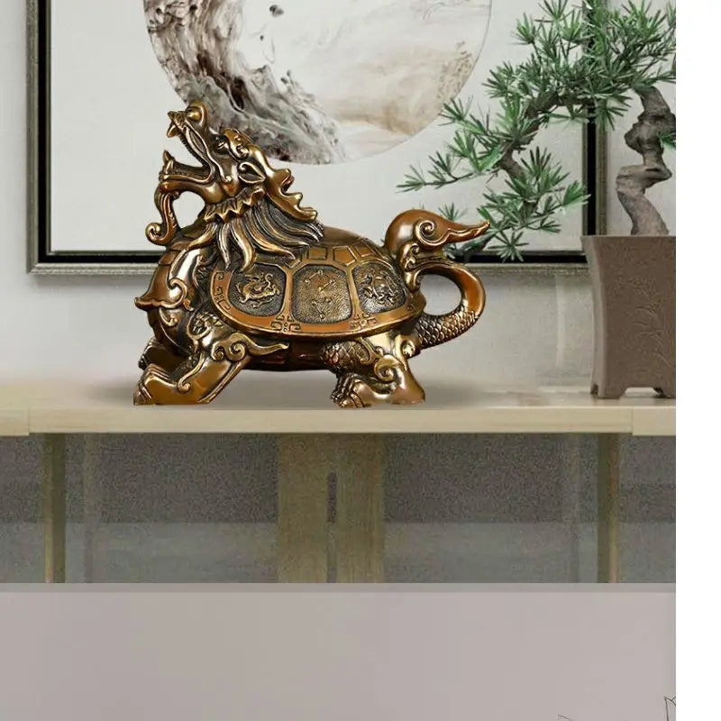 Pure Brass Dragon Turtle Ornaments Straight Headed Turtle Four Divine Beasts Home Office Living Room Decoration Handicrafts