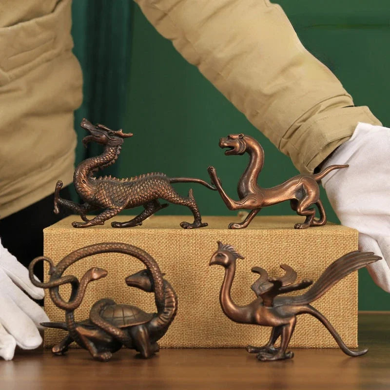 Pure Copper Animal Four Animals Ornament Spirit Beast Decor Green Dragon White Tiger Vermilion Bird Xuanwu Sculptures