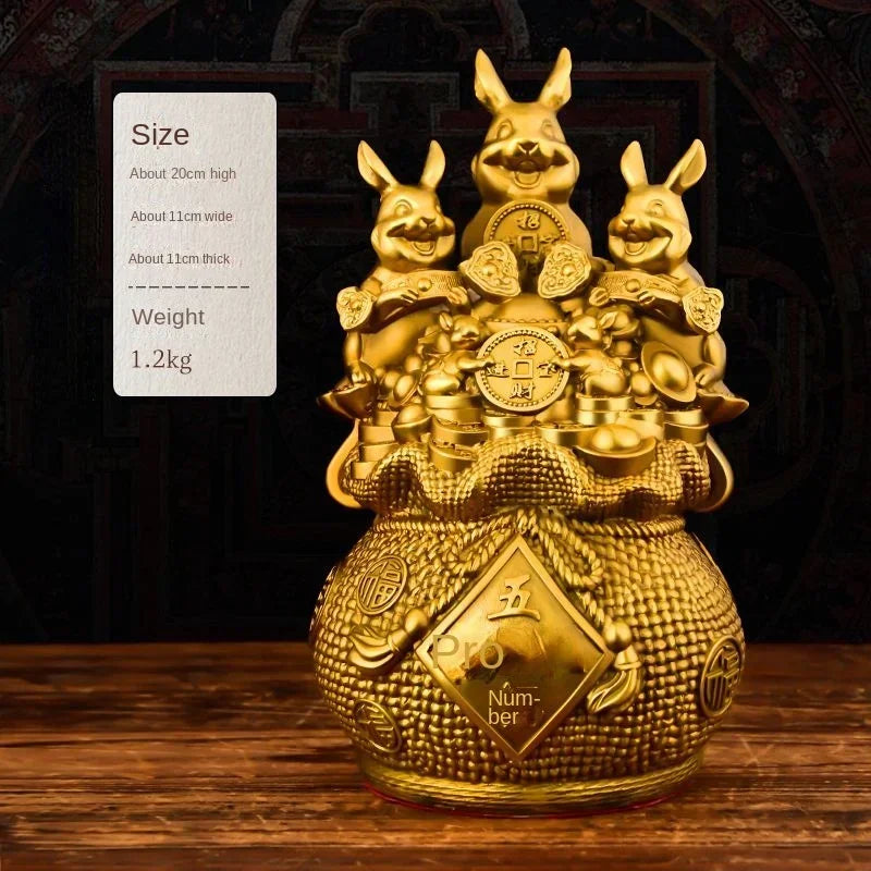 Pure Copper Animal Rabbit Ornaments Five Lucky Polybag Home Living Bedroom Feng Shui Sculptures Ornaments