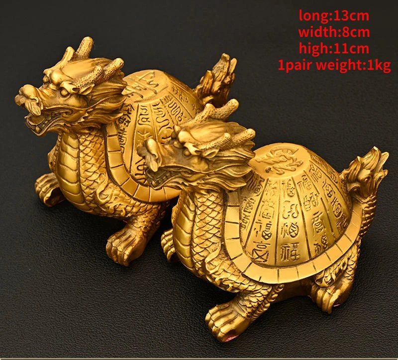Pure Copper Dragon Turtle Ornament Fortune Turtle Longevity Turtle Home Office Desktop Small Statues Sculptures
