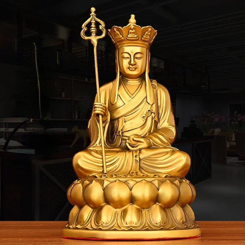 Pure Copper Earth Store King Ornaments Lotus Earth Bodhisattva Bronze Statue Home Living Room Office Sculptures