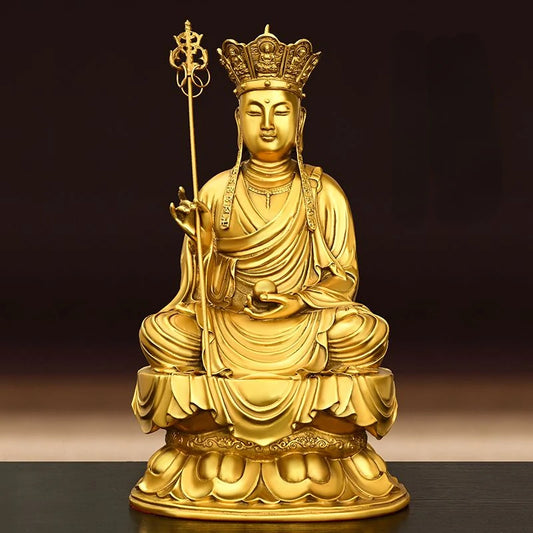 Pure Copper Earth Store King Statue Home Living Room Office Buddha Hall Small Buddha Lotus Home Crafts