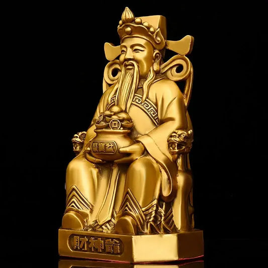 Pure Copper God of Wealth Ornaments Pot of Bronze Figure Statue Home Decor Office Desk Sculptures