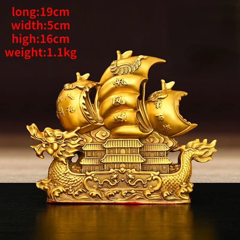 Pure Copper Lucky Dragon Boat Ornaments Smooth Sailing Dragon Boat Living Room Office Desktop Decoration Gift