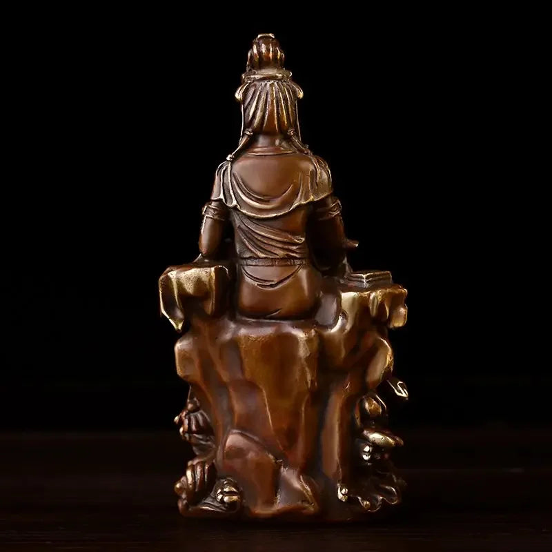 Pure Copper Lucky Guanyin Ornaments Home Office Small Offering Buddha Statue Bodhisattva Sculptures