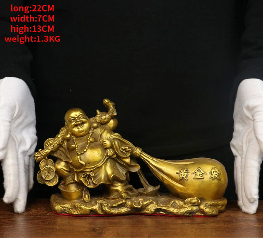 Pure Copper Maitreya Buddha Statue Big Belly Laughing Buddha Ornament Monk Gold Bag Company Opening Gift