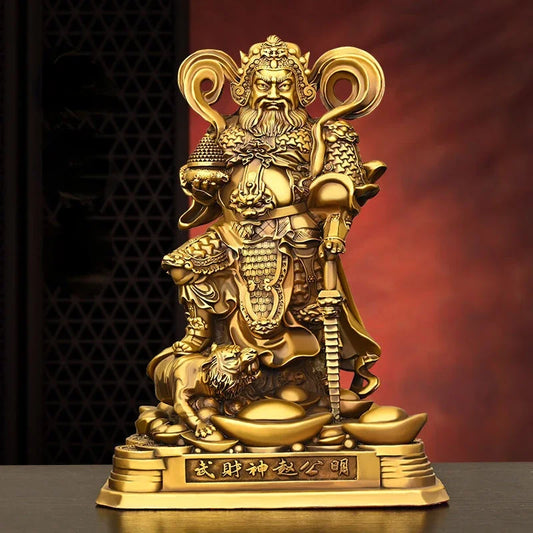 Pure Copper Statue of Zhao Gongming Ornament Home Living Room Decor Wu Cai God Standing Sculptures