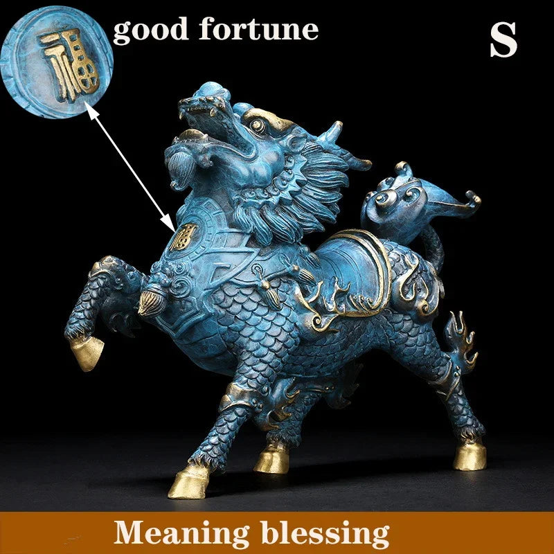 Pure Copper Wind and Fire Kirin Statue Brass Painted Handmade Modern Home Decoration Mascot Sculpture Accessories