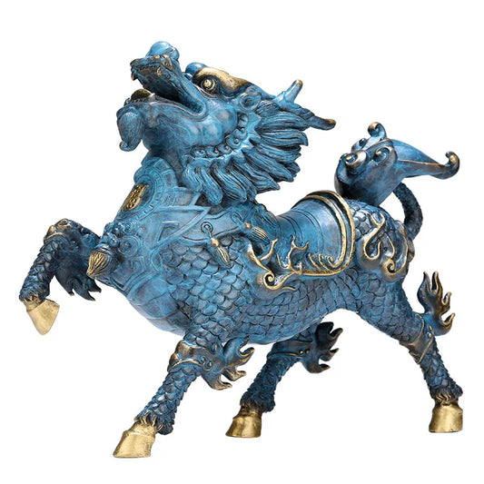 Pure Copper Wind and Fire Kirin Statue Modern Mascot Sculpture Brass Painted Handmade Accessories Home Decoration