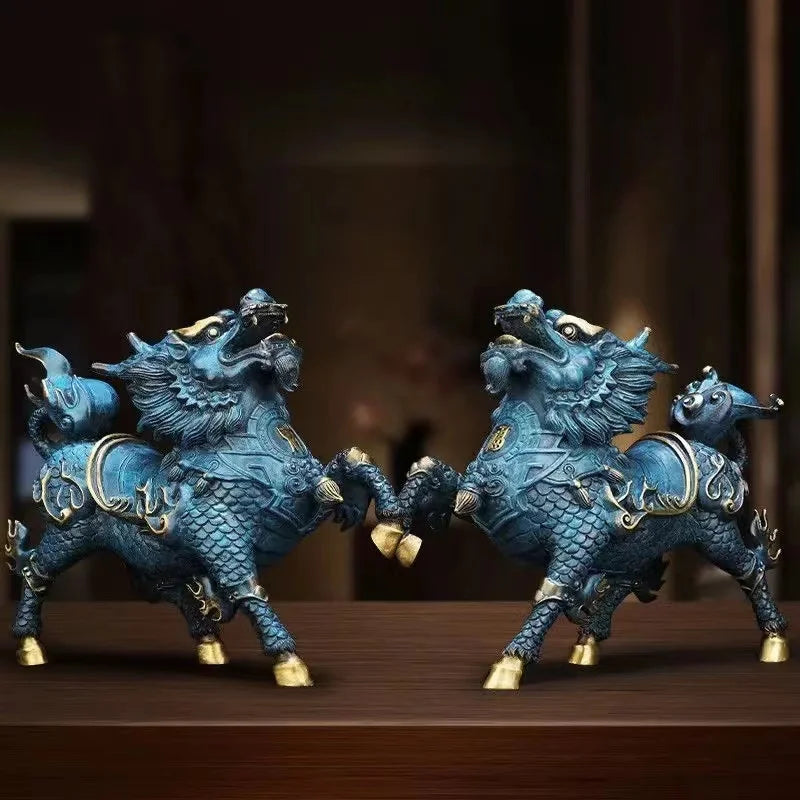 Pure Copper feng shui Wind and Fire Kirin Statue Modern Mascot Sculpture Brass Painted Accessories Home Decoration