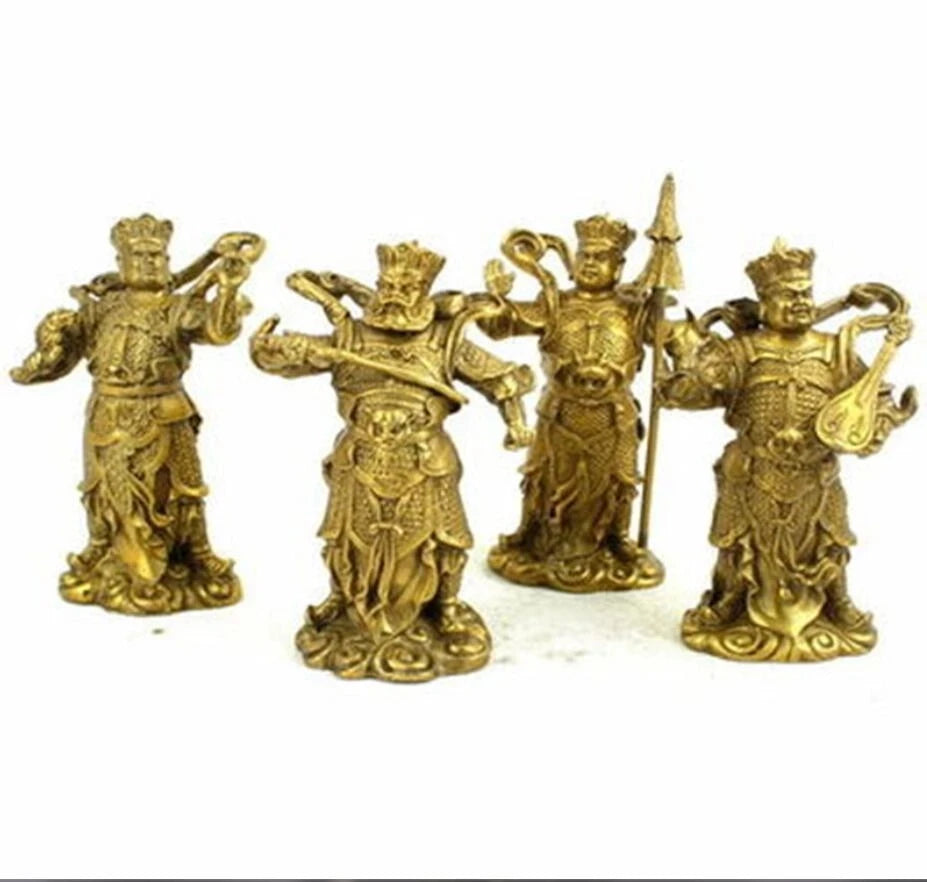 Pure copper Four Heavenly King ornaments a set of solid copper four King Kong Buddha statues