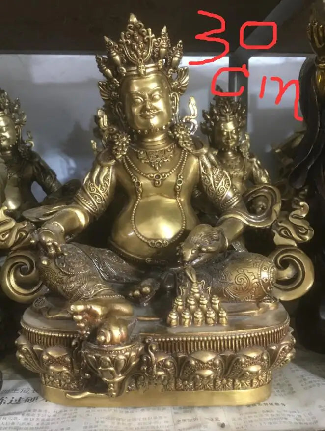 Pure copper, Tibetan legend, Five Way Wealth God, Green Wealth God Buddha statue, 30cm, can be used as a collectible ornament