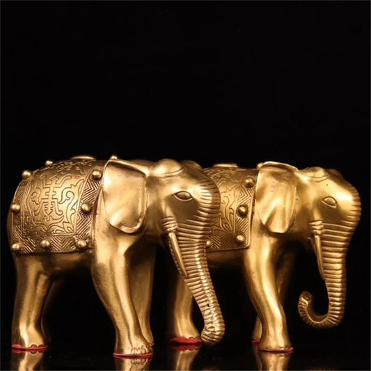 Pure copper animal statue finely carved brass elephant a pair of statuary craft decoration
