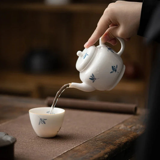 Purely Hand-painted Phalaenopsis Single Pot Ceramic Teapot Large Kung Fu Tea Set Household Filtered Anti-scalding Maker Cups Bar