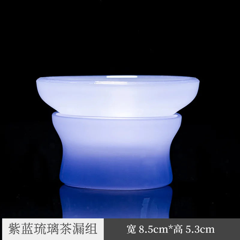 Purple Blue Glass Tea Set Household White Jade Kung Fu Tea Cup Glass Lid Bowl Office Use