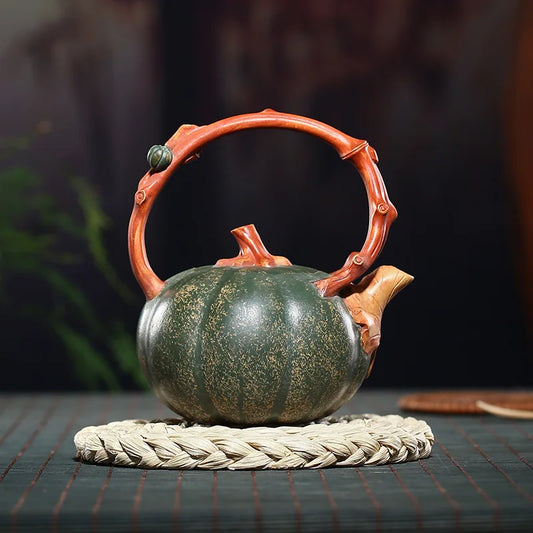 Purple Clay Pot Wholesale Raw Ore Beige Clay Handmade Pumpkin Loop-Handled Teapot Teaware Gifts Manufacturer