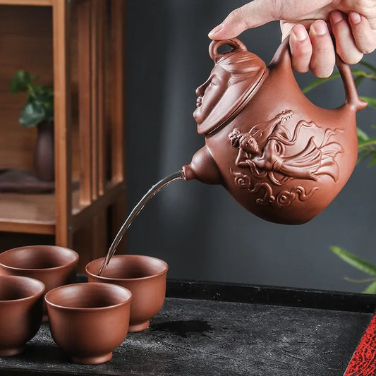 Purple Clay Teapot, Large Capacity, Feitian Tea Pot, Built-in Stainless Steel Filter Tea Maker, Household Kung Fu Tea Set 600ml
