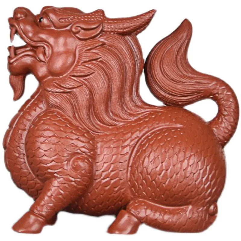 Purple Sand KIRIN Fine Tea Carve Decoration Home Ornament Raw Ore Handmade Dahongpao Tea Supportable Sculpture Tea Tray Tea Tabl