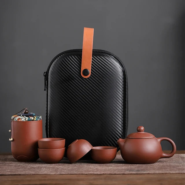 Purple Sand Tea Cups Ceramic Portable Teapot Set Outdoor Travel Gaiwan Tea Cups Tea Ceremony Teacup Fine Gift Kung Fu Tea Set