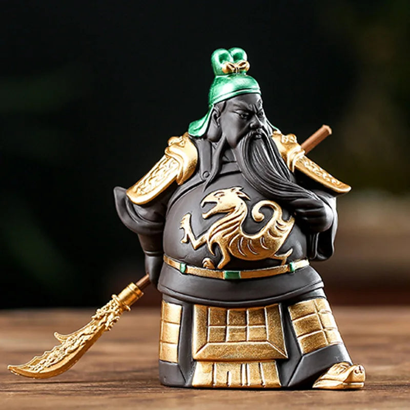 Purple sand Guan Gong God of War ceramic Painted Guan Yu modern art sculpture Home decoration Tea set decoration Crafts