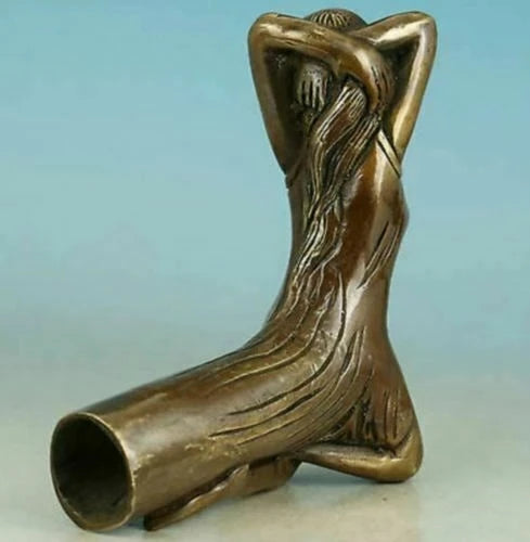 RARE CHINA BRONZE STATUE BELLE CANE WALKING STICK HEAD HANDLE OLD ACCESSORIE