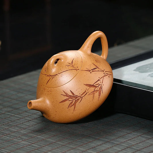 Rain Medium Sand Purple Clay Teapot Sunflower Yellow Cinnabar Sand Green Bamboo Shipiao Teapot Square Teapot Handmade Factory Wh