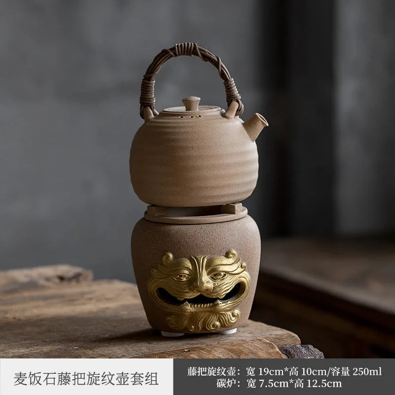 Rattan Cooking Loop-Handled Teapot Outdoor Outdoor Ceramics Alcohol Stove Charcoal Stove Tea Cooker Warm Tea Stove Base Set